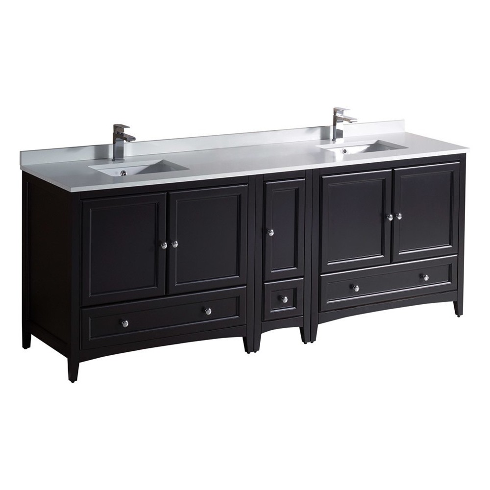 Oxford 84" Espresso Traditional Double Sink Bathroom Cabinets w/ Top & Sinks