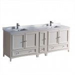 Oxford 84 Antique White Traditional Double Sink Bathroom Cabinets w/ Top & Sinks