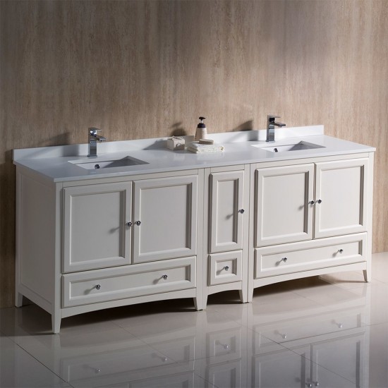 Oxford 84 Antique White Traditional Double Sink Bathroom Cabinets w/ Top & Sinks