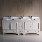 Oxford 84 Antique White Traditional Double Sink Bathroom Cabinets w/ Top & Sinks