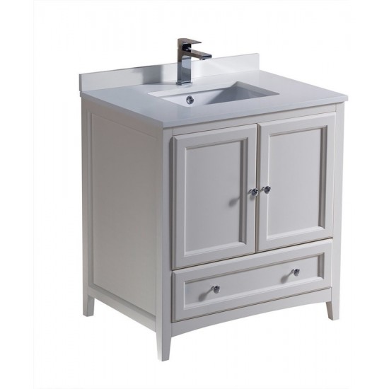 Fresca Oxford 30" Antique White Traditional Bathroom Cabinet w/ Top & Sink