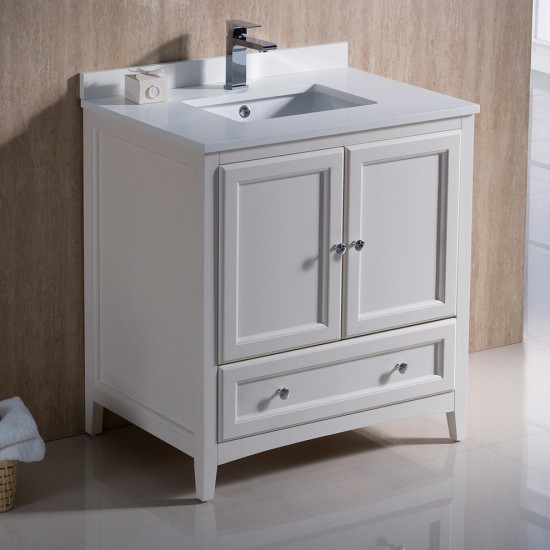 Fresca Oxford 30" Antique White Traditional Bathroom Cabinet w/ Top & Sink