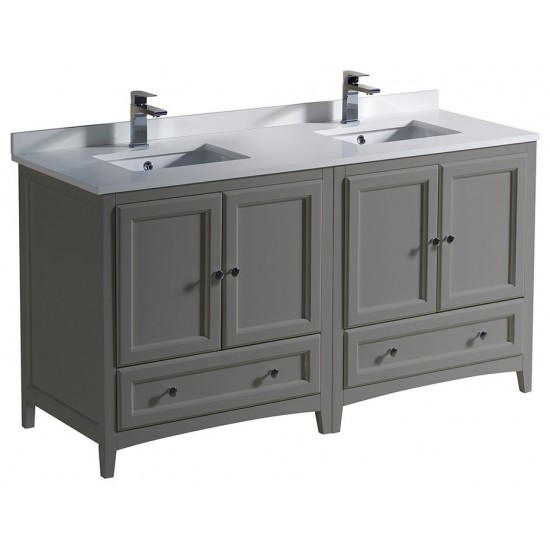 60 Gray Traditional Dbl Sink Bathroom Cabinets, Top & Sinks, FCB20-3030GR-CWH-U