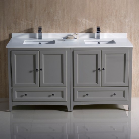 60 Gray Traditional Dbl Sink Bathroom Cabinets, Top & Sinks, FCB20-3030GR-CWH-U