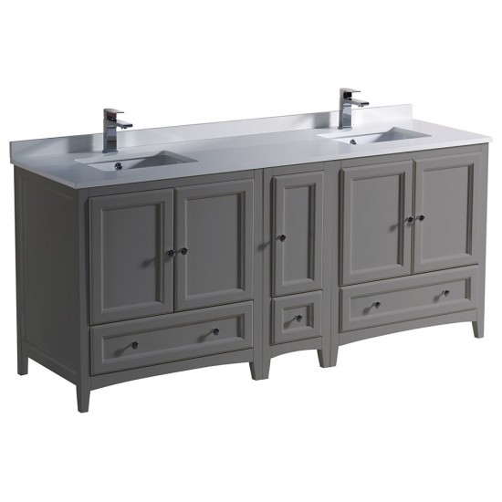 72 Gray Traditional Dbl Sink Bathroom Cabinets, Top, Sinks, FCB20-301230GR-CWH-U