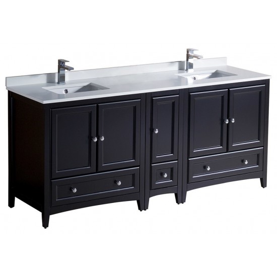 72 Espresso Traditional Dbl Sink Bathroom Cabinets, Top, Sinks, FCB20