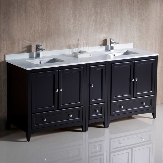 72 Espresso Traditional Dbl Sink Bathroom Cabinets, Top, Sinks, FCB20