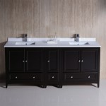 72 Espresso Traditional Dbl Sink Bathroom Cabinets, Top, Sinks, FCB20
