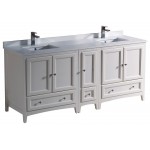 72 Antique White Traditional Dbl Sink Bathroom Cabinets, Top, Sinks, FCB20