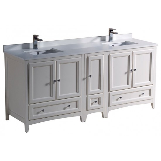 72 Antique White Traditional Dbl Sink Bathroom Cabinets, Top, Sinks, FCB20