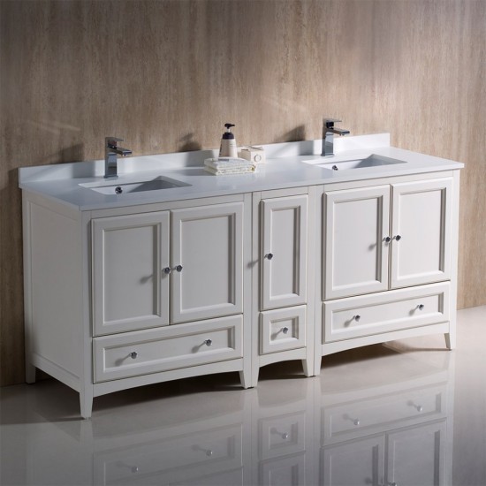 72 Antique White Traditional Dbl Sink Bathroom Cabinets, Top, Sinks, FCB20