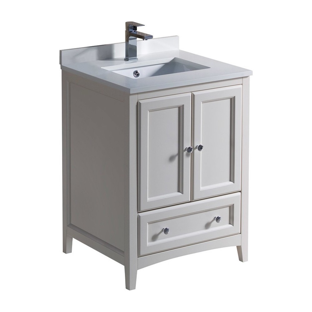 Fresca Oxford 24" Antique White Traditional Bathroom Cabinet w/ Top & Sinks