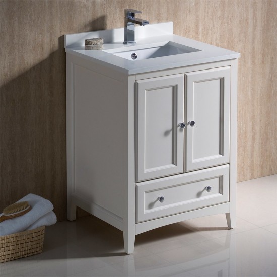 Fresca Oxford 24" Antique White Traditional Bathroom Cabinet w/ Top & Sinks