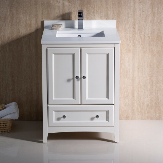 Fresca Oxford 24" Antique White Traditional Bathroom Cabinet w/ Top & Sinks