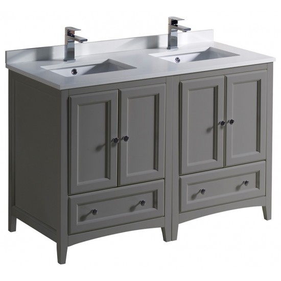 Fresca Oxford 48" Gray Traditional Double Sink Bathroom Cabinets w/ Top & Sinks