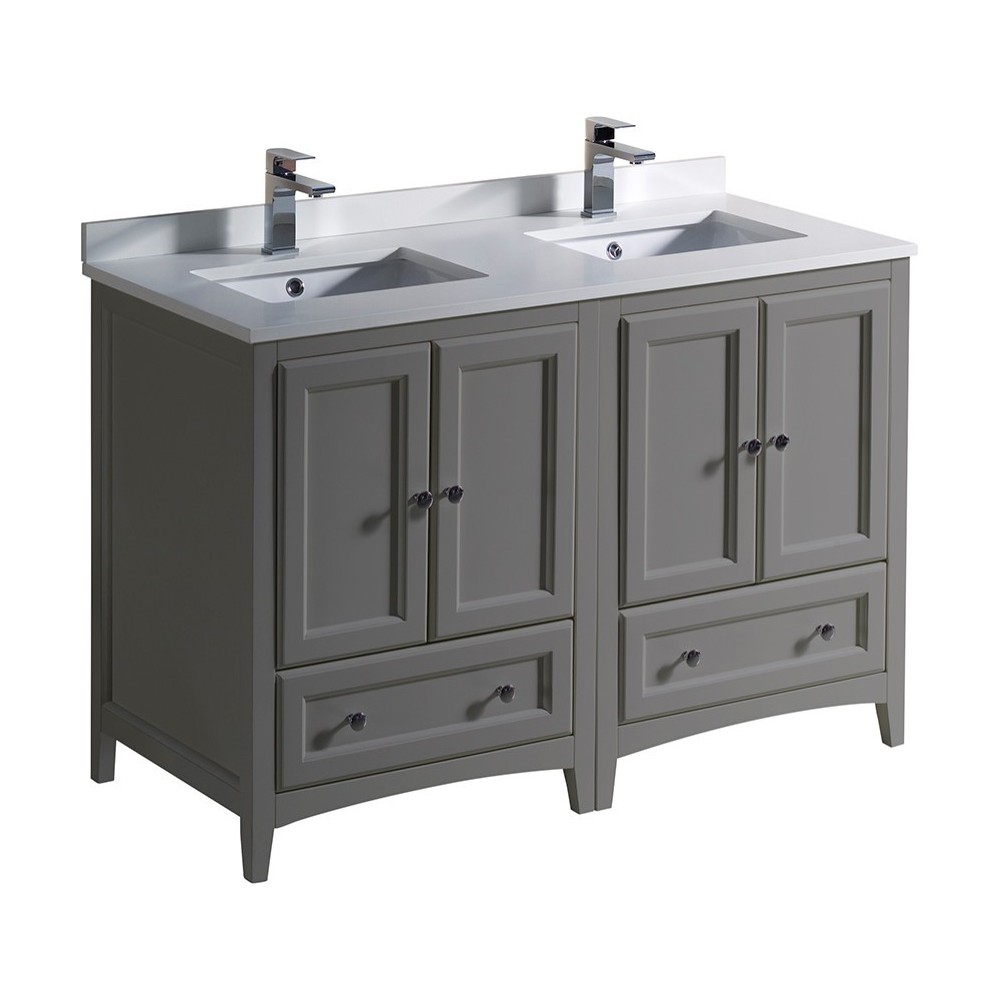 Fresca Oxford 48" Gray Traditional Double Sink Bathroom Cabinets w/ Top & Sinks