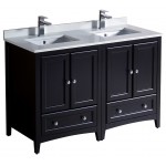 Oxford 48" Espresso Traditional Double Sink Bathroom Cabinets w/ Top & Sinks