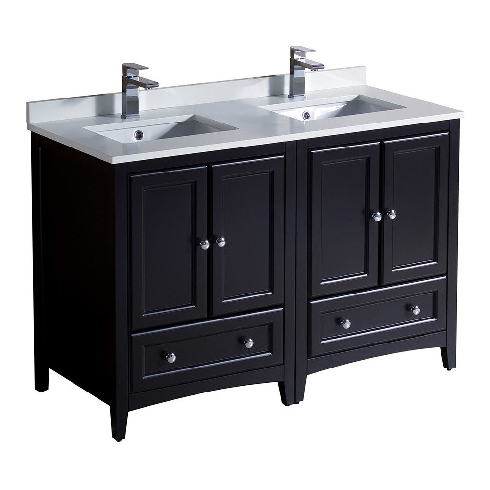 Oxford 48" Espresso Traditional Double Sink Bathroom Cabinets w/ Top & Sinks