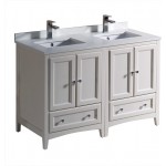 Oxford 48 Antique White Traditional Double Sink Bathroom Cabinets w/ Top & Sinks