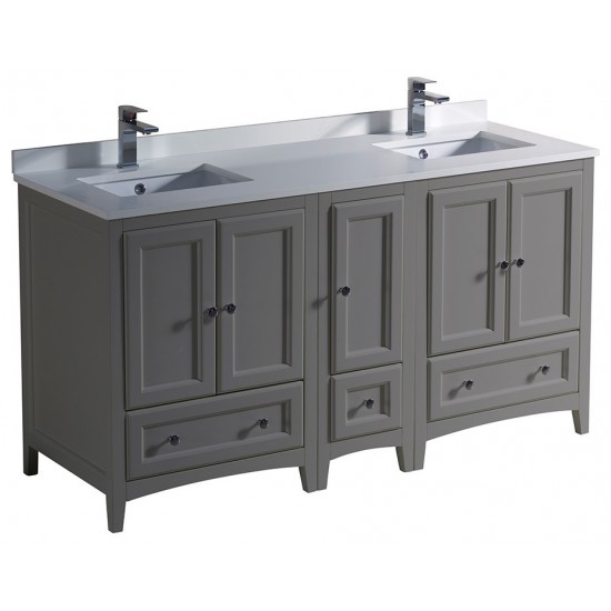 60 Gray Traditional Dbl Sink Bathroom Cabinets, Top, Sinks, FCB20-241224GR-CWH-U