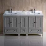 60 Gray Traditional Dbl Sink Bathroom Cabinets, Top, Sinks, FCB20-241224GR-CWH-U