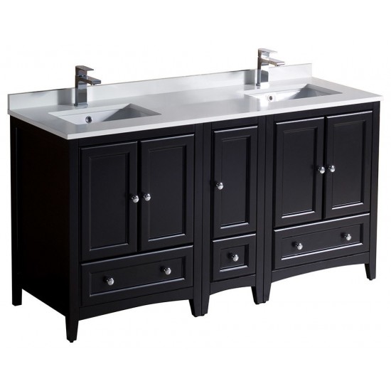 60 Espresso Traditional Dbl Sink Bathroom Cabinets, Top, Sinks, FCB20