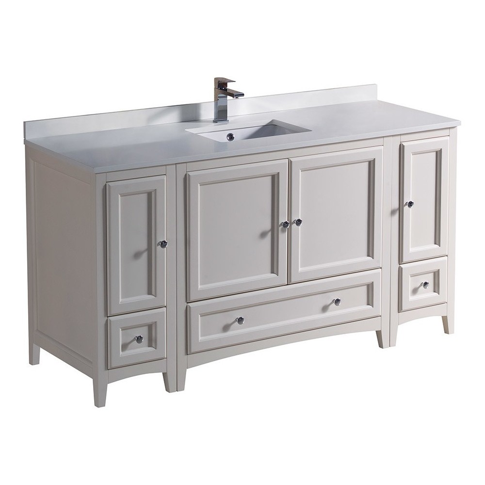 Fresca Oxford 60" Antique White Traditional Bathroom Cabinets w/ Top & Sink