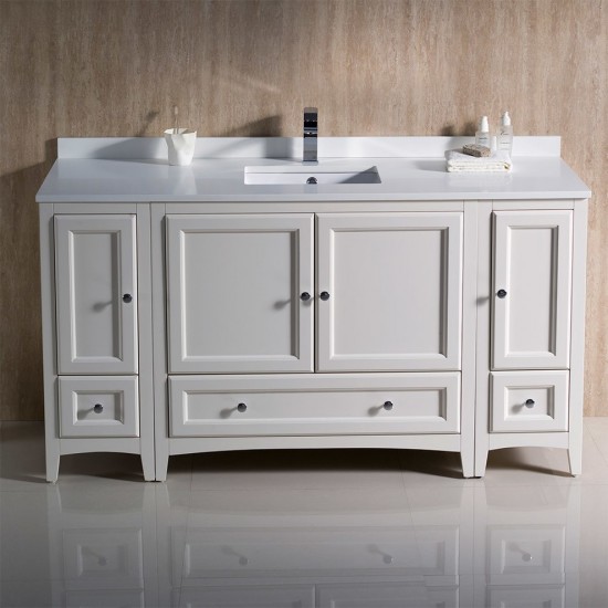 Fresca Oxford 60" Antique White Traditional Bathroom Cabinets w/ Top & Sink