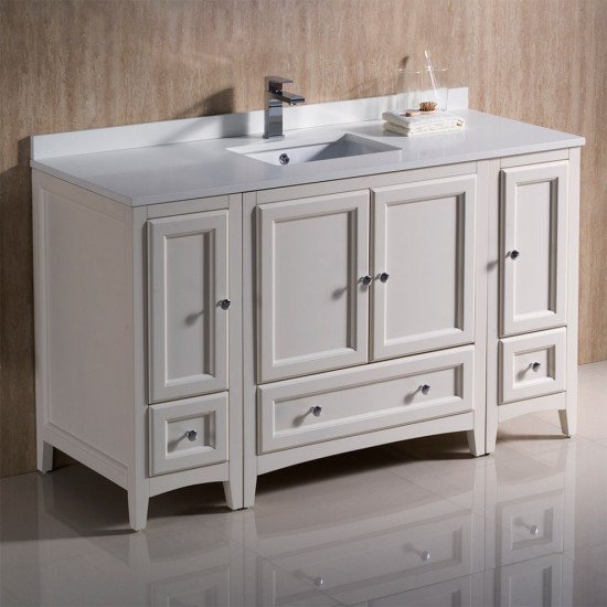 Fresca Oxford 54" Antique White Traditional Bathroom Cabinets w/ Top & Sink