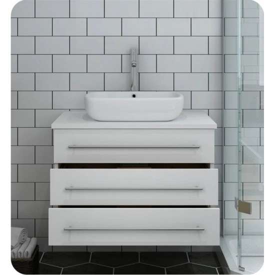 FCB6183WH-VSL-I 32 White Wall Hung Bathroom Cabinet with Top & Vessel Sink