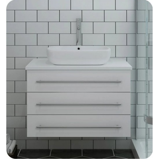 FCB6183WH-VSL-I 32 White Wall Hung Bathroom Cabinet with Top & Vessel Sink