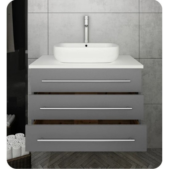 FCB6183GR-VSL-I Modella 32 Gray Wall Hung Bathroom Cabinet with Top, Vessel Sink