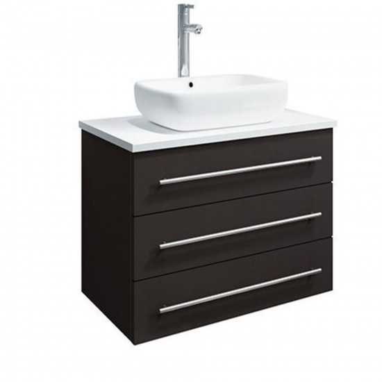 Modella 32 Espresso Wall Hung Bathroom Cabinet with Top, Vessel Sink