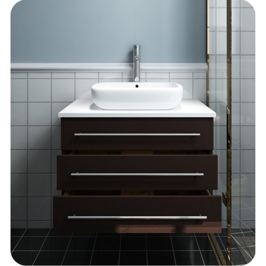 Modella 32 Espresso Wall Hung Bathroom Cabinet with Top, Vessel Sink