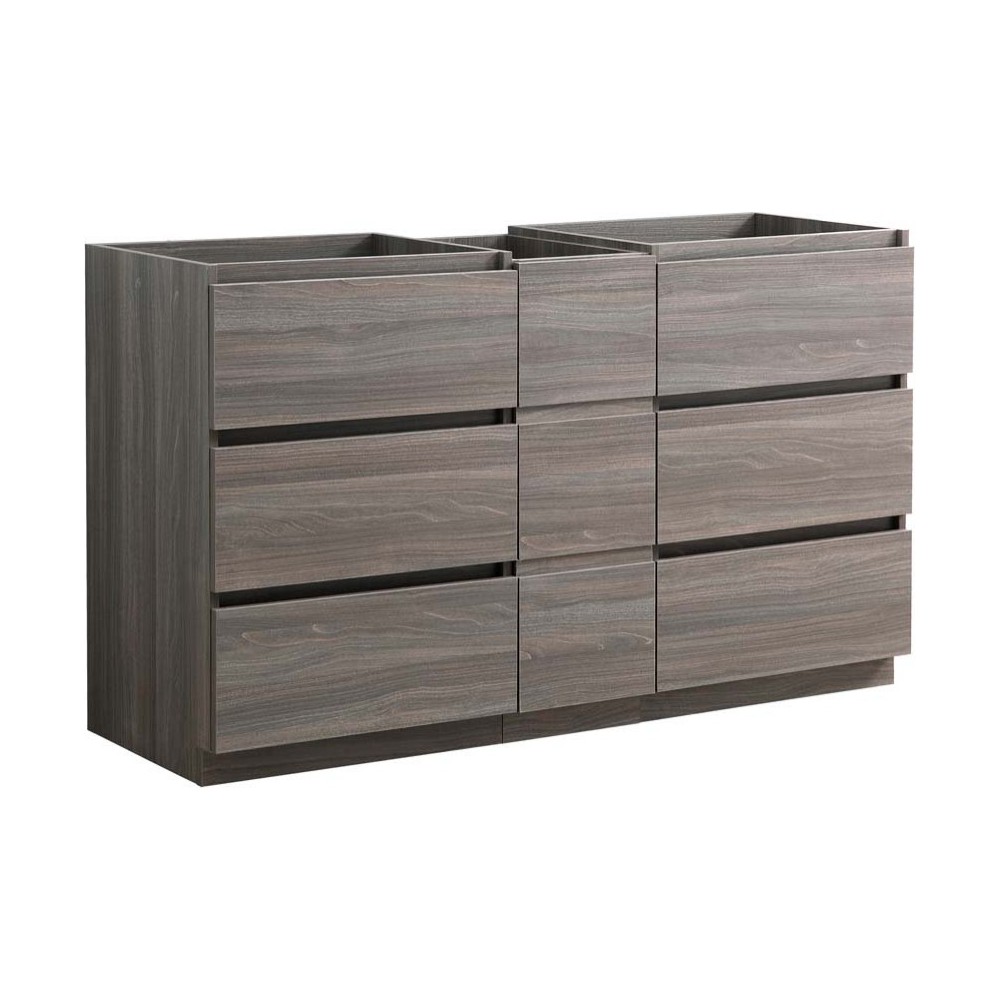 60 Gray Wood Free Standing Double Sink Bathroom Cabinet, FCB93-241224MGO-D