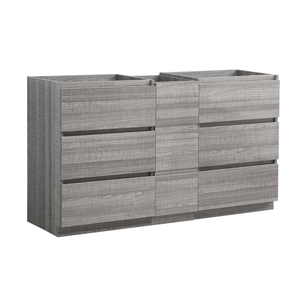 60 Ash Gray Free Standing Double Sink Modern Bathroom Cabinet, FCB93-241224HA-D