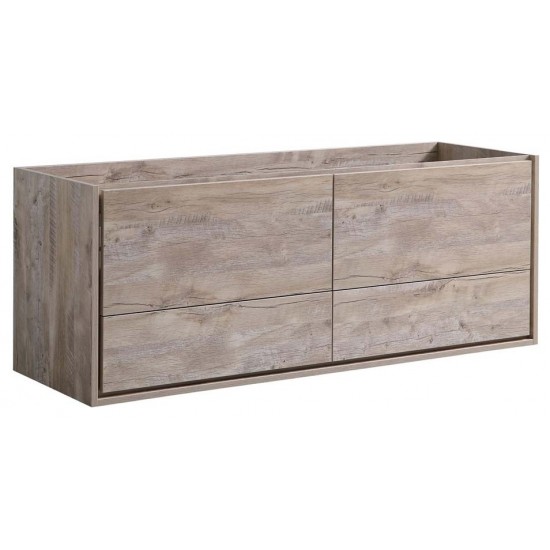 Catania 60" Rustic Natural Wood Wall Hung Single Sink Modern Bathroom Cabinet