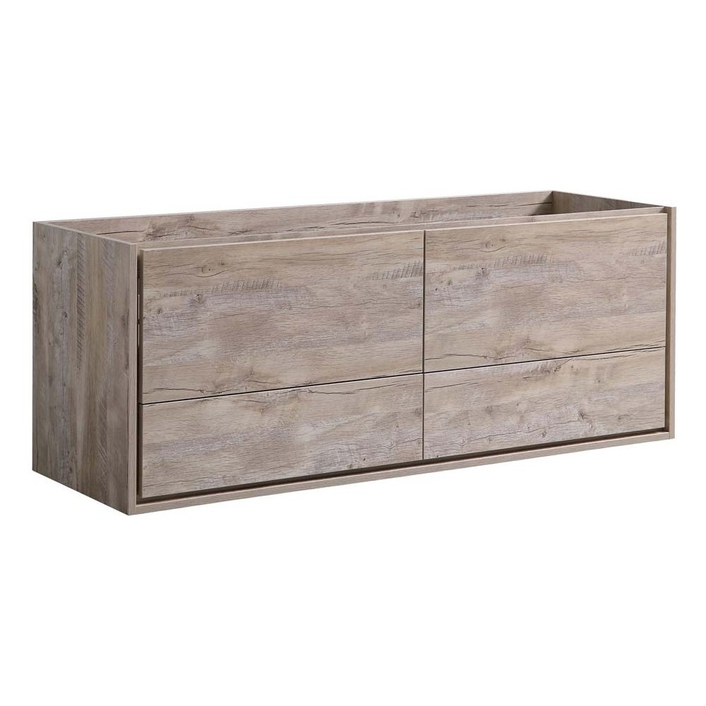 Catania 60" Rustic Natural Wood Wall Hung Single Sink Modern Bathroom Cabinet