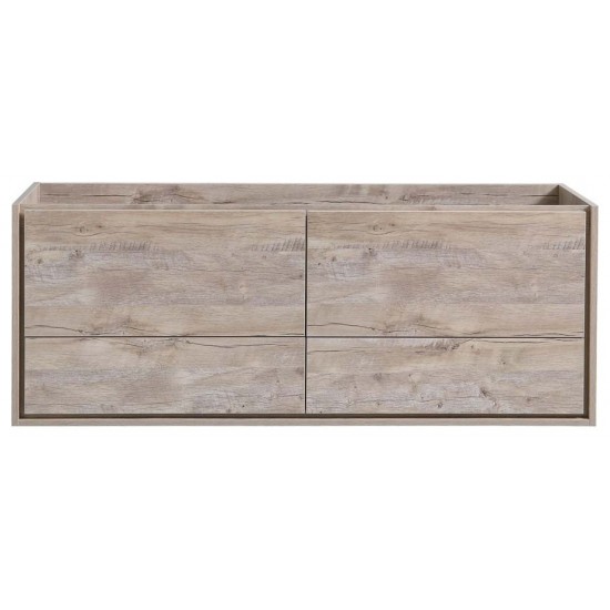 Catania 60" Rustic Natural Wood Wall Hung Single Sink Modern Bathroom Cabinet