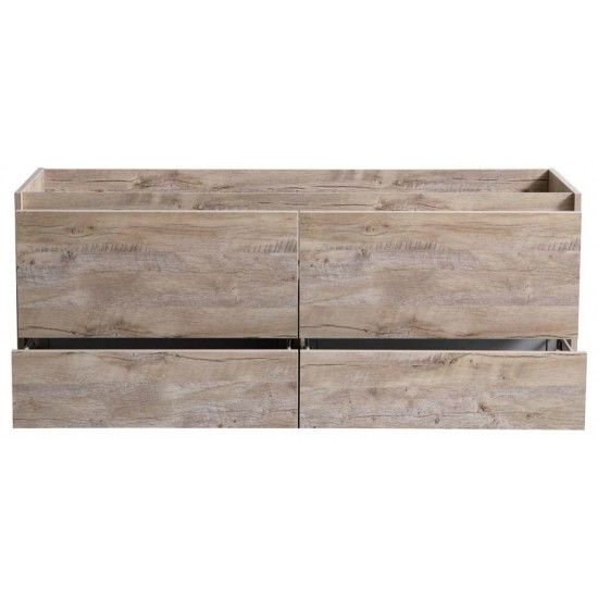 Catania 60" Rustic Natural Wood Wall Hung Single Sink Modern Bathroom Cabinet