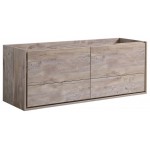 Catania 60" Rustic Natural Wood Wall Hung Double Sink Modern Bathroom Cabinet