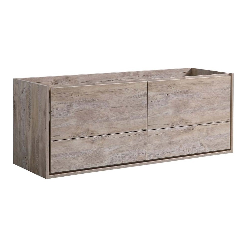 Catania 60" Rustic Natural Wood Wall Hung Double Sink Modern Bathroom Cabinet