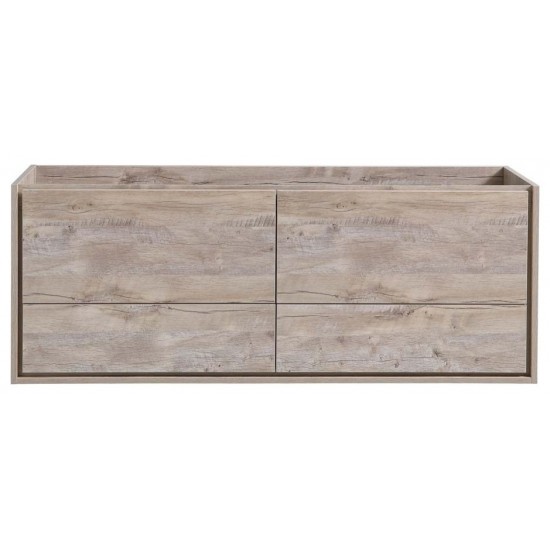 Catania 60" Rustic Natural Wood Wall Hung Double Sink Modern Bathroom Cabinet