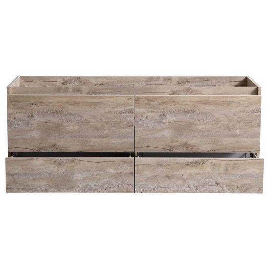 Catania 60" Rustic Natural Wood Wall Hung Double Sink Modern Bathroom Cabinet