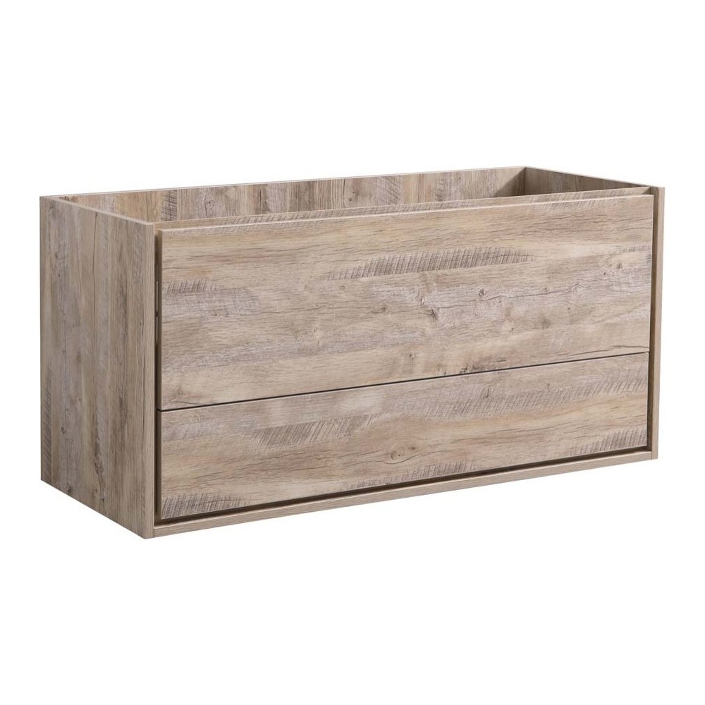 Catania 48" Rustic Natural Wood Wall Hung Double Sink Modern Bathroom Cabinet