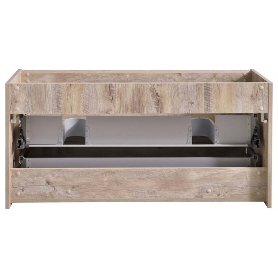 Catania 48" Rustic Natural Wood Wall Hung Double Sink Modern Bathroom Cabinet