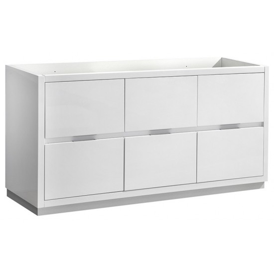 Valencia 60" Glossy White Free Standing Single Sink Modern Bathroom Cabinet