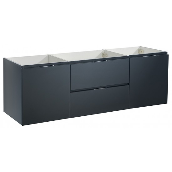 Valencia 60" Dark Slate Gray Wall Hung Double Sink Modern Bathroom Cabinet