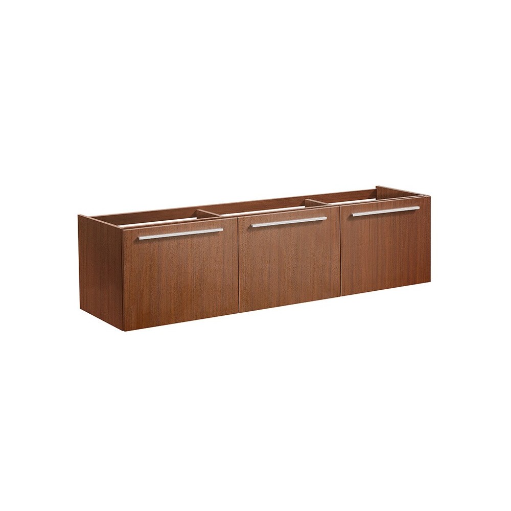 Fresca Vista 60" Teak Wall Hung Double Sink Modern Bathroom Cabinet