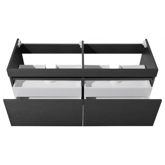 Fresca Mezzo 60" Black Wall Hung Double Sink Modern Bathroom Cabinet
